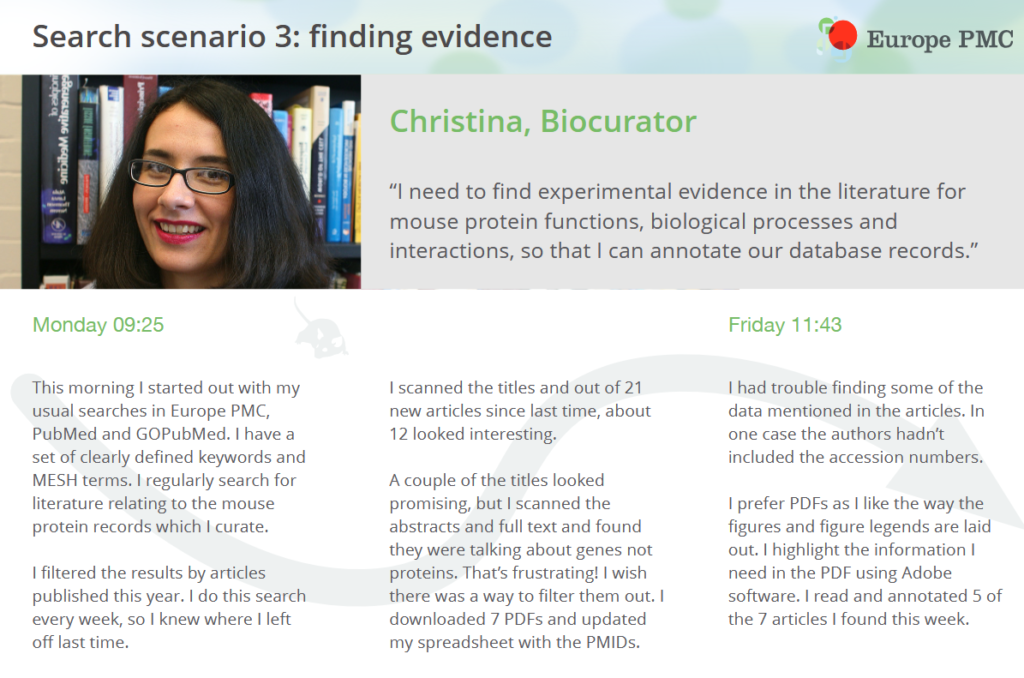 Europe PMC example search scenario for a Biocurator