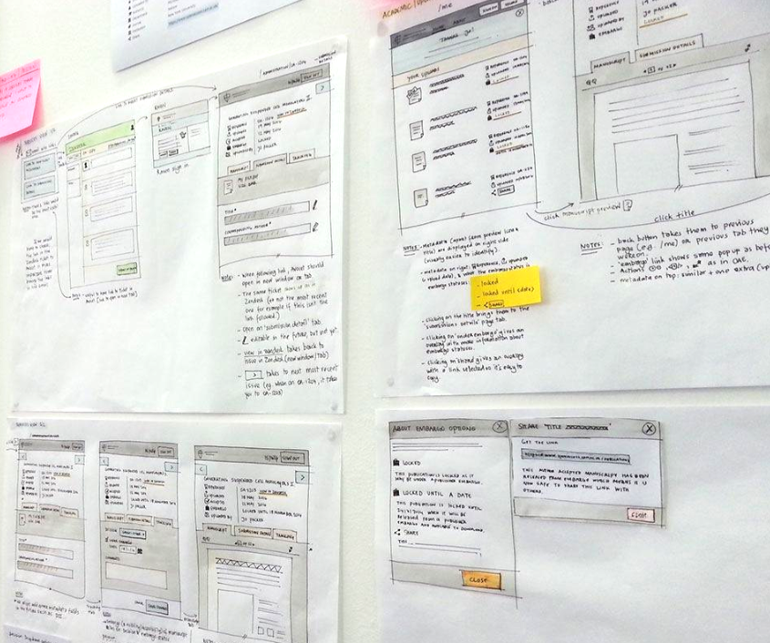 Sketches and wireframes for the open access service
